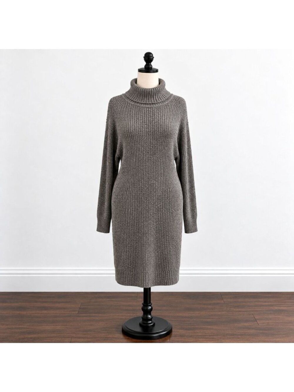 Ragazza Metallic Silver Sweater Dress Medium Textured Shaker Knit Tunic